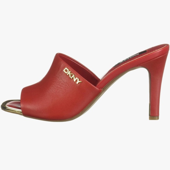 DKNY Women's Open Toe Fashion Red Leather Pump Heel Sandal Size 9 - Picture 4 of 5